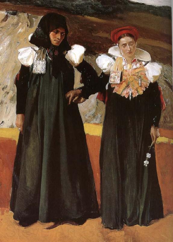 Joaquin Sorolla Two women wearing traditional costumes Aragon Norge oil painting art